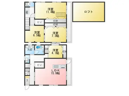 日東ビル(4LDK/2階)の間取り写真