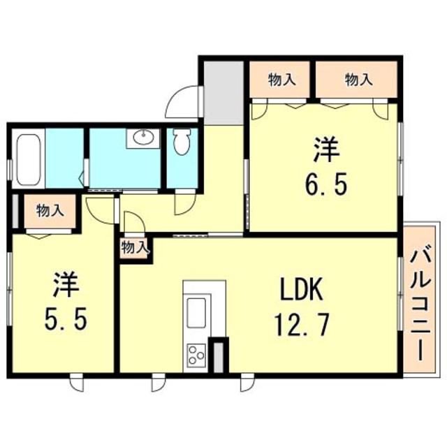ディアス潤和(2LDK/2階)の間取り写真