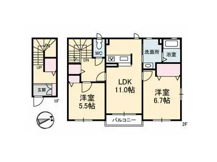 グラディア(2LDK/2階)の間取り写真