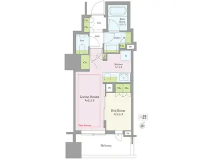 ウェリスタワー千代田岩本町(1LDK/7階)の間取り写真