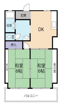 シャトー朝霧(2DK/3階)の間取り写真