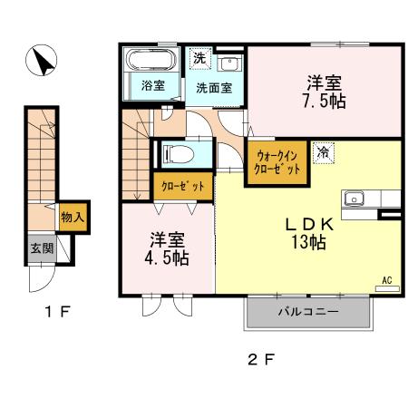 K・FINES C(2LDK/2階)の間取り写真
