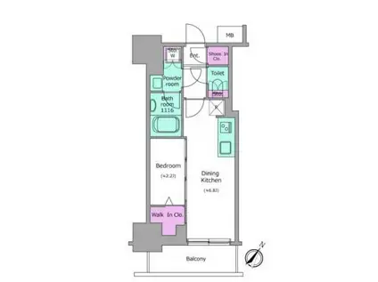 アーバネックス日本橋茅場町(1DK/8階)の間取り写真