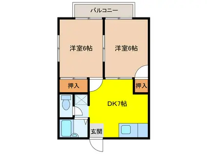 ハニーハイツ(2DK/1階)の間取り写真