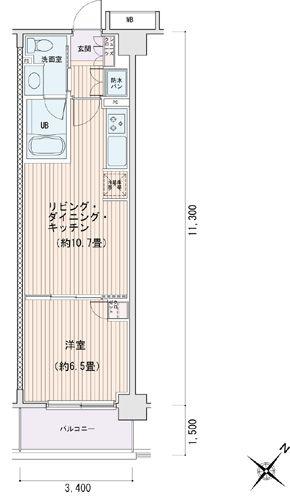 エスティメゾン豊洲レジデンス E棟(1LDK/2階)の間取り写真