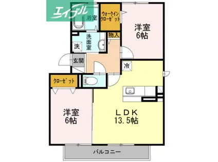 サンパティークC棟(2LDK/2階)の間取り写真