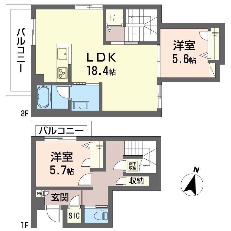 エクラージュ産盟(2LDK/1階)の間取り写真