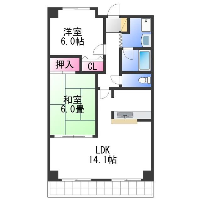 ロイヤルヴェール山下(2LDK/2階)の間取り写真