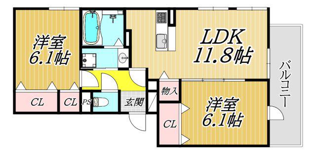 LA MAISON塚口(2LDK/3階)の間取り写真