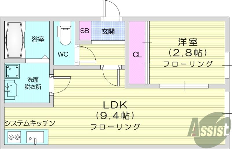 ウェルスビスタ連坊(1LDK/2階)の間取り写真