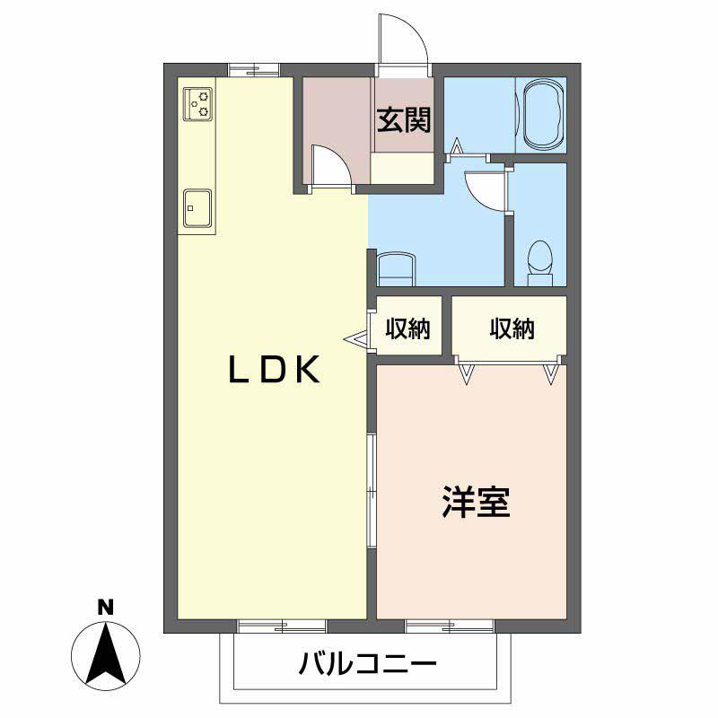サンライフ八坂 B棟(1LDK/1階)の間取り写真