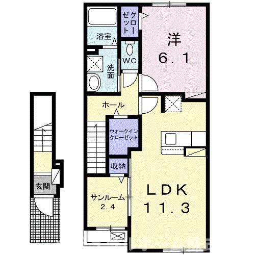 ブルースター(1LDK/2階)の間取り写真