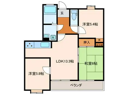 ソシア高月(3LDK/1階)の間取り写真