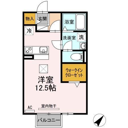 リビングタウン西枇杷島 B(ワンルーム/1階)の間取り写真