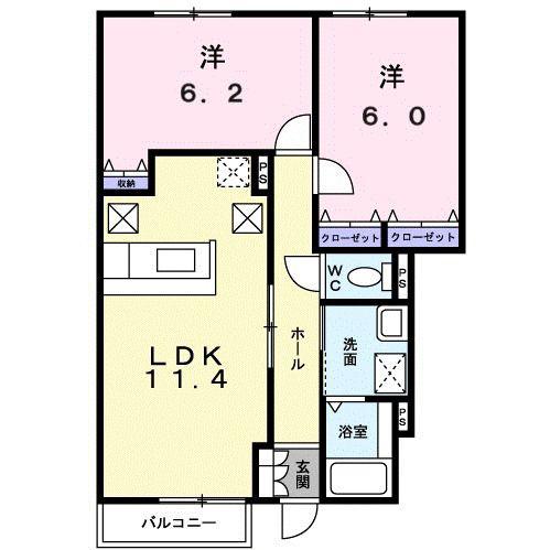 アドバンス・ヴィラ(2LDK/1階)の間取り写真