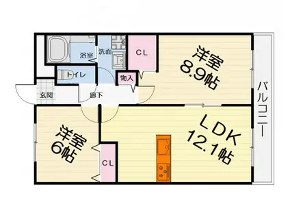 アンプルールクラージュスールII(2LDK/1階)の間取り写真