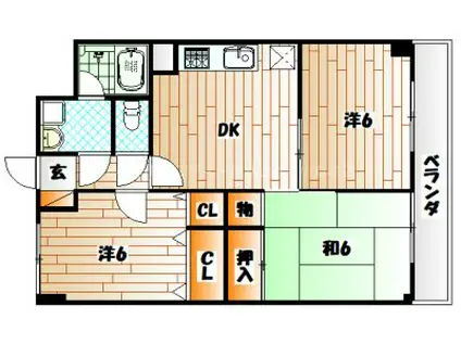 小文字幹線ビル(3DK/9階)の間取り写真
