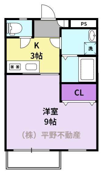 ヴィラージュⅡ(1K/1階)の間取り写真