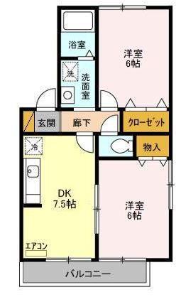 アベニュー(2DK/2階)の間取り写真