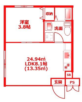 プライムテラス鶴ヶ峰(1LDK/1階)の間取り写真
