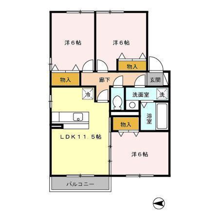 リビングタウン南仙北B(3LDK/1階)の間取り写真