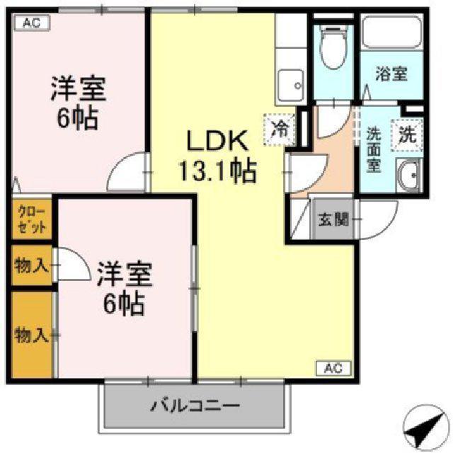 グランディールA棟(2LDK/1階)の間取り写真