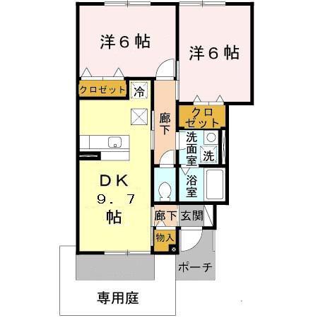 ル ヴェール(2DK/1階)の間取り写真