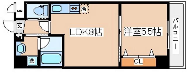 ウィングコート小松(1LDK/8階)の間取り写真