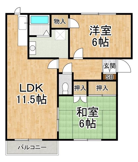 イーストコート壱番館(2LDK/2階)の間取り写真