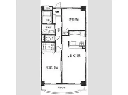 ハピネ音聞山(2LDK/1階)の間取り写真