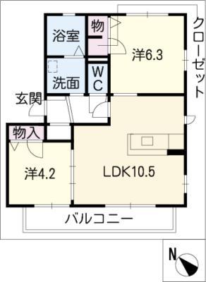 ガーデンコートB棟(2LDK/1階)の間取り写真