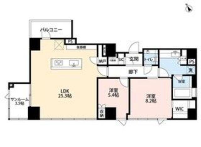 希神楽坂テラス(2SLDK/8階)の間取り写真