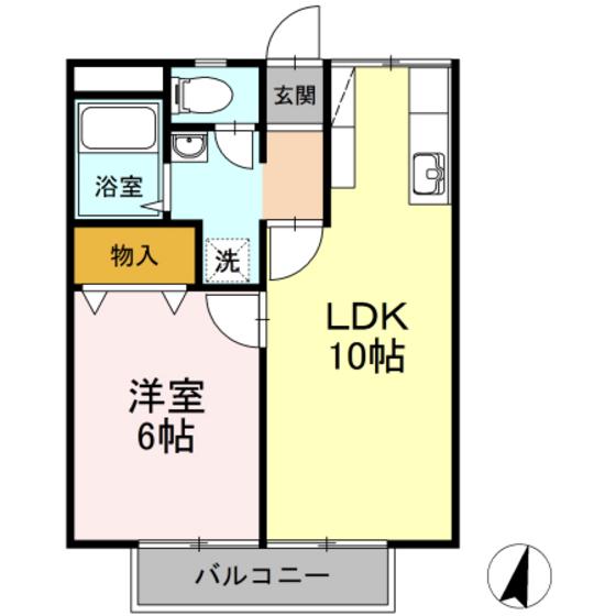 コーポ吉備津(1LDK/2階)の間取り写真