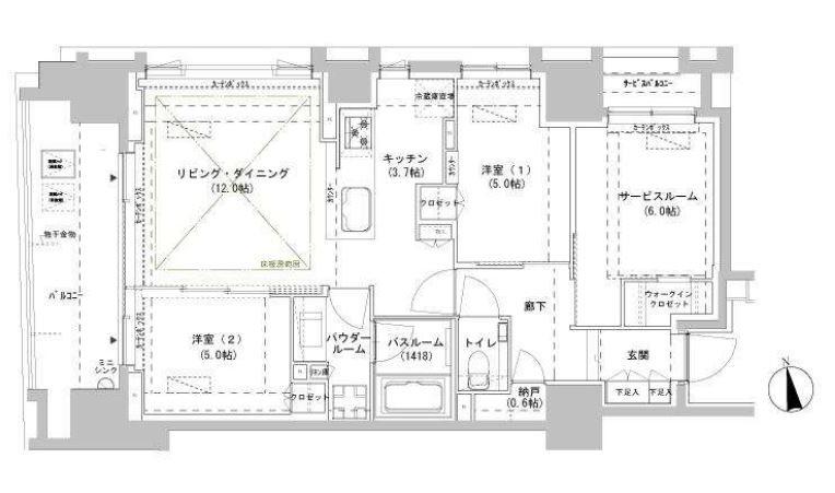 パークスフィア牛込神楽坂(2SLDK/11階)の間取り写真