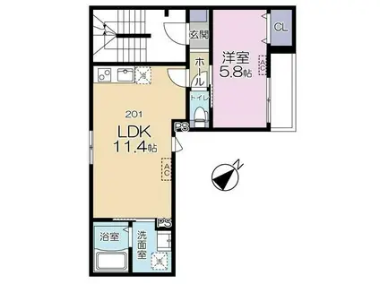 カーサグラティチュード(1LDK/2階)の間取り写真