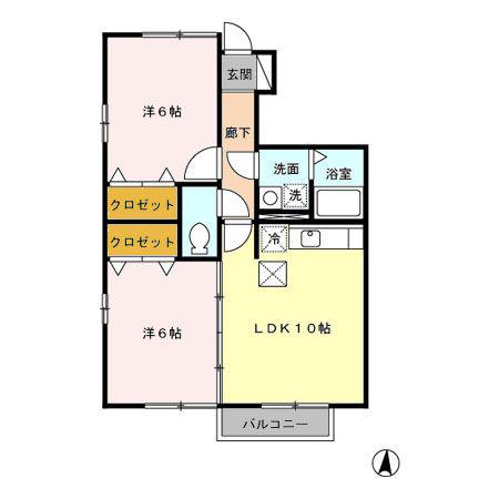 ラークガーデン B(2LDK/1階)の間取り写真