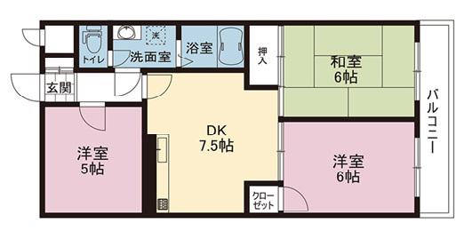 峰沢ハイツ(3DK/3階)の間取り写真