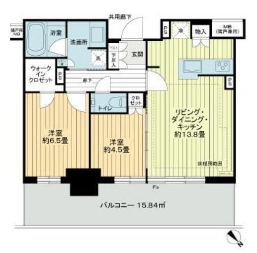 プラウドタワー平井(2LDK/27階)の間取り写真