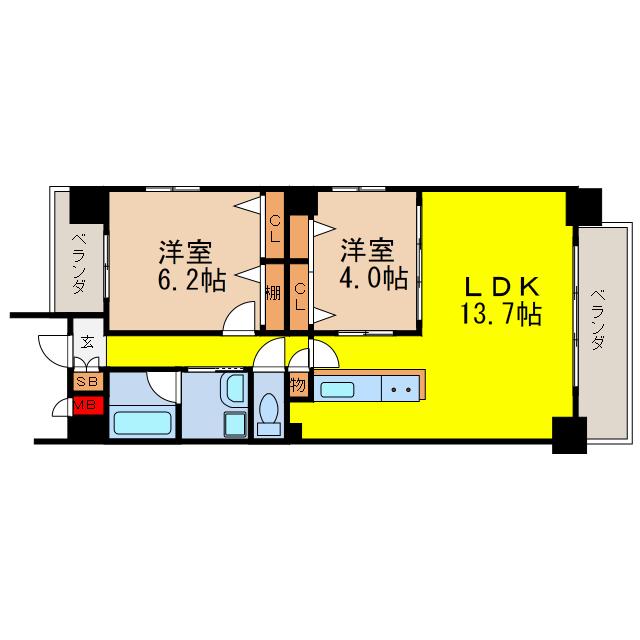 ブランメゾン船場 (2LDK/14階)の間取り写真