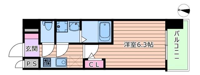 エスリードレジデンス大阪福島シティウエスト(1K/2階)の間取り写真