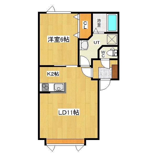 プランタン(1LDK/2階)の間取り写真