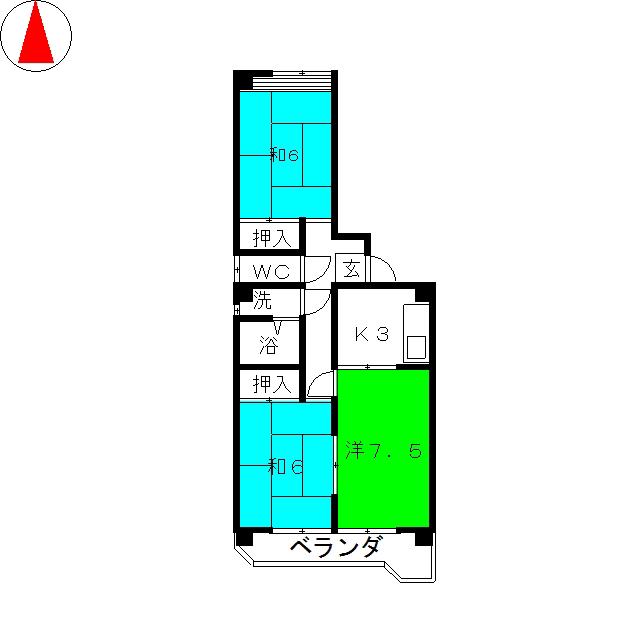 マンション城南(3K/1階)の間取り写真