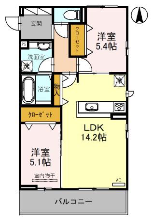 パインフローリッシュ長居東 II(2LDK/3階)の間取り写真