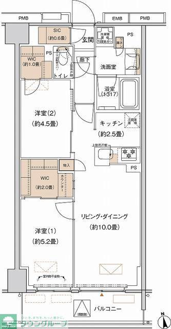 プライムネクサス大森北(2LDK/2階)の間取り写真
