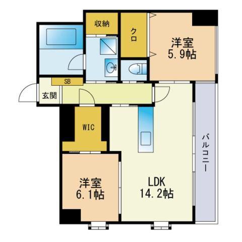 GRANDIR博多駅南(2LDK/12階)の間取り写真