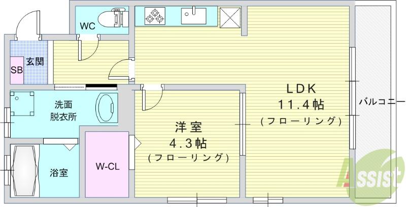 サンク ウイステリア(1LDK/1階)の間取り写真