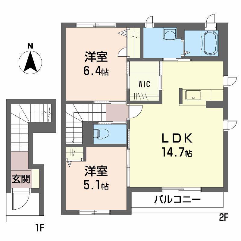 コートクレールII番館(2LDK/2階)の間取り写真