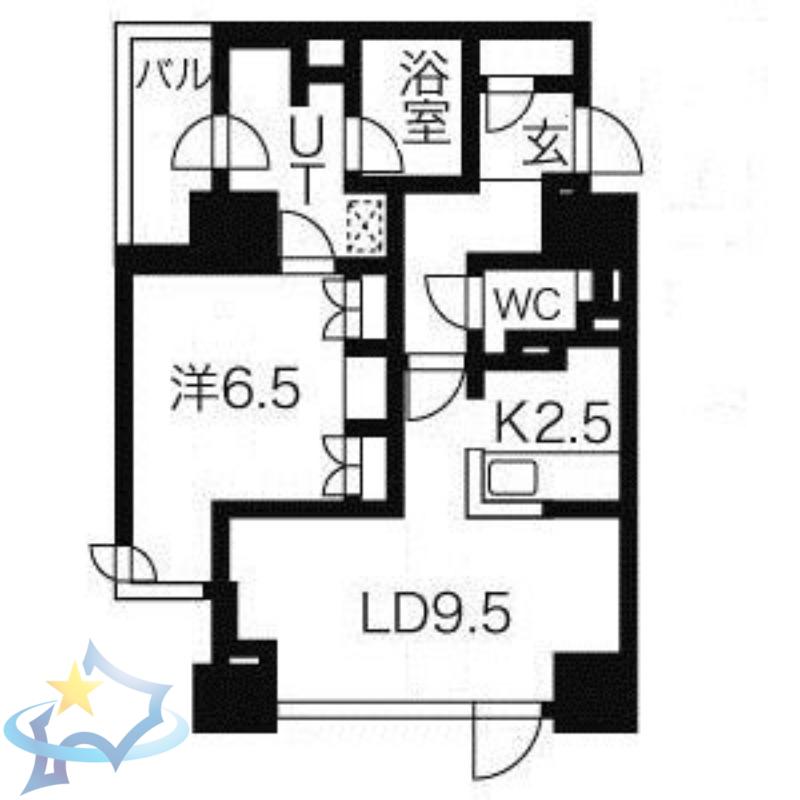 プライムメゾン南2条(1LDK/9階)の間取り写真