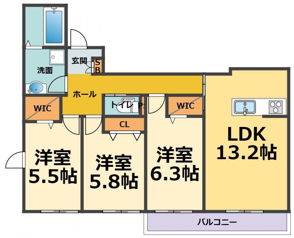 プレシャス小松(3LDK/2階)の間取り写真