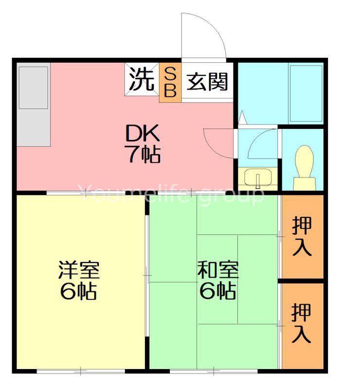 第2根岸ハイツ(2DK/1階)の間取り写真